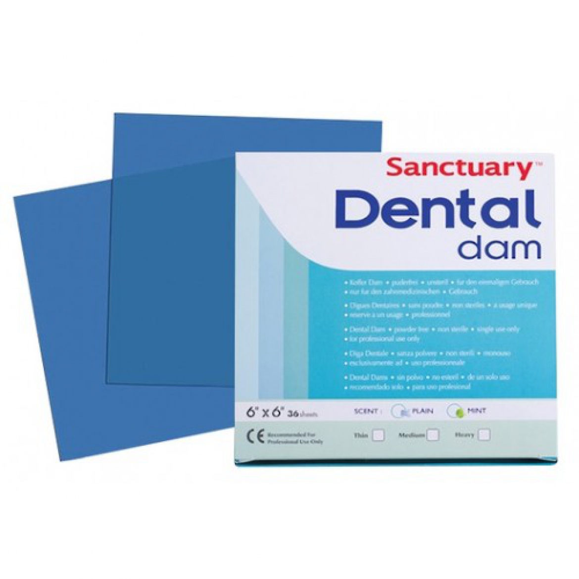 Sanctuary Latex Dental dam, листы для коффердама (средние, 152мм*152мм) латексные синие, 36 шт.