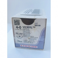 Vicryl W9106 нить фиолетовая M1.5 (4-0) 75см, игла колющая RB-1 Plus 17 мм, 1/2 окружности (упаковка 12 шт.)
